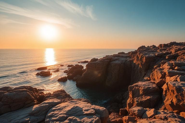Rocky coastline at sunrise