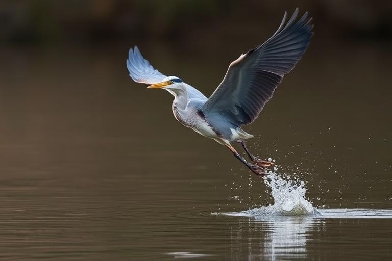 Heron lifting off the water